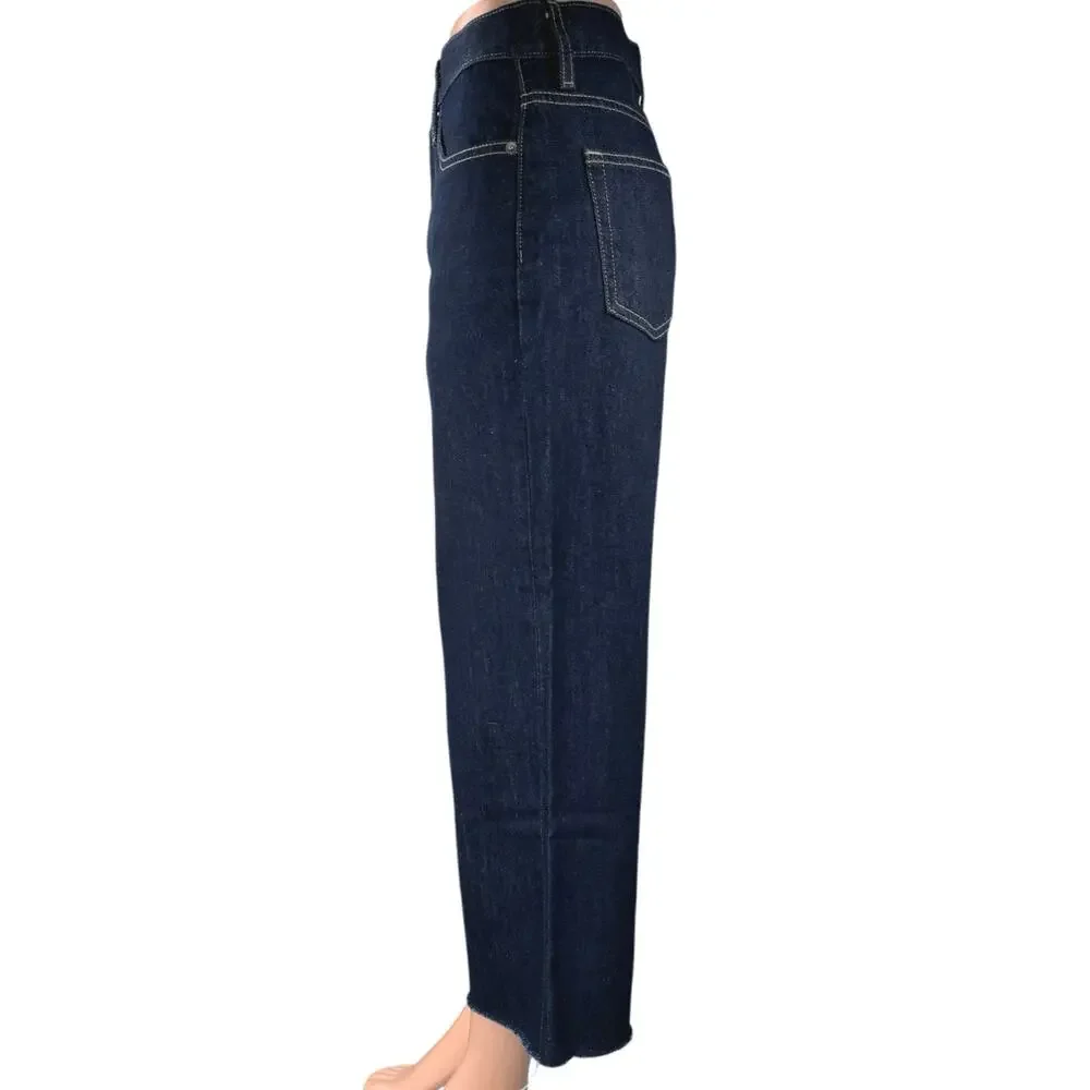 Uniqlo Women's Blue Dark Wash Straight Leg High Waist Denim Jeans Pants Size 24